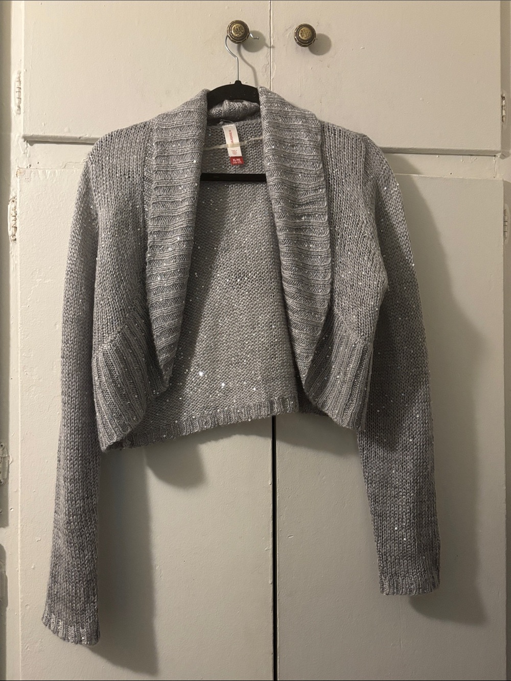 No Boundaries Silver-Gray Cropped Open-Front Cardigan